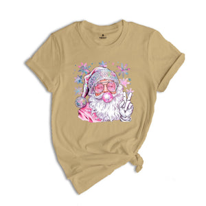 Christmas Bubble Gum Shirt, Santa Blowing Bubble Shirt, Pink Christmas Santa Shirt, Retro Christmas Shirt, Santa Bubble Gum Tee