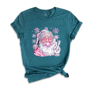 Christmas Bubble Gum Shirt, Santa Blowing Bubble Shirt, Pink Christmas Santa Shirt, Retro Christmas Shirt, Santa Bubble Gum Tee