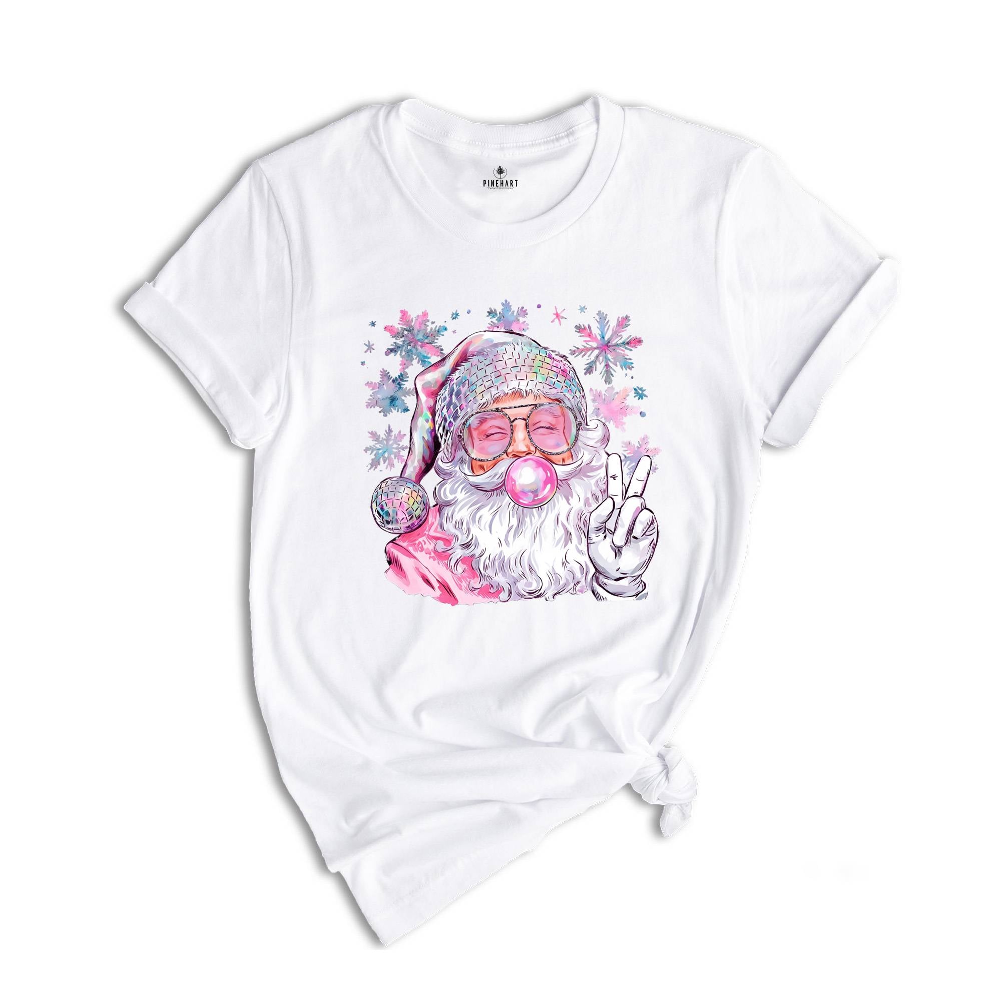 Christmas Bubble Gum Shirt, Santa Blowing Bubble Shirt, Pink Christmas Santa Shirt, Retro Christmas Shirt, Santa Bubble Gum Tee