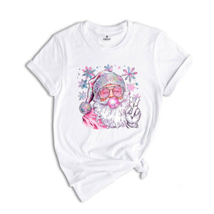 Christmas Bubble Gum Shirt, Santa Blowing Bubble Shirt, Pink Christmas Santa Shirt, Retro Christmas Shirt, Santa Bubble Gum Tee