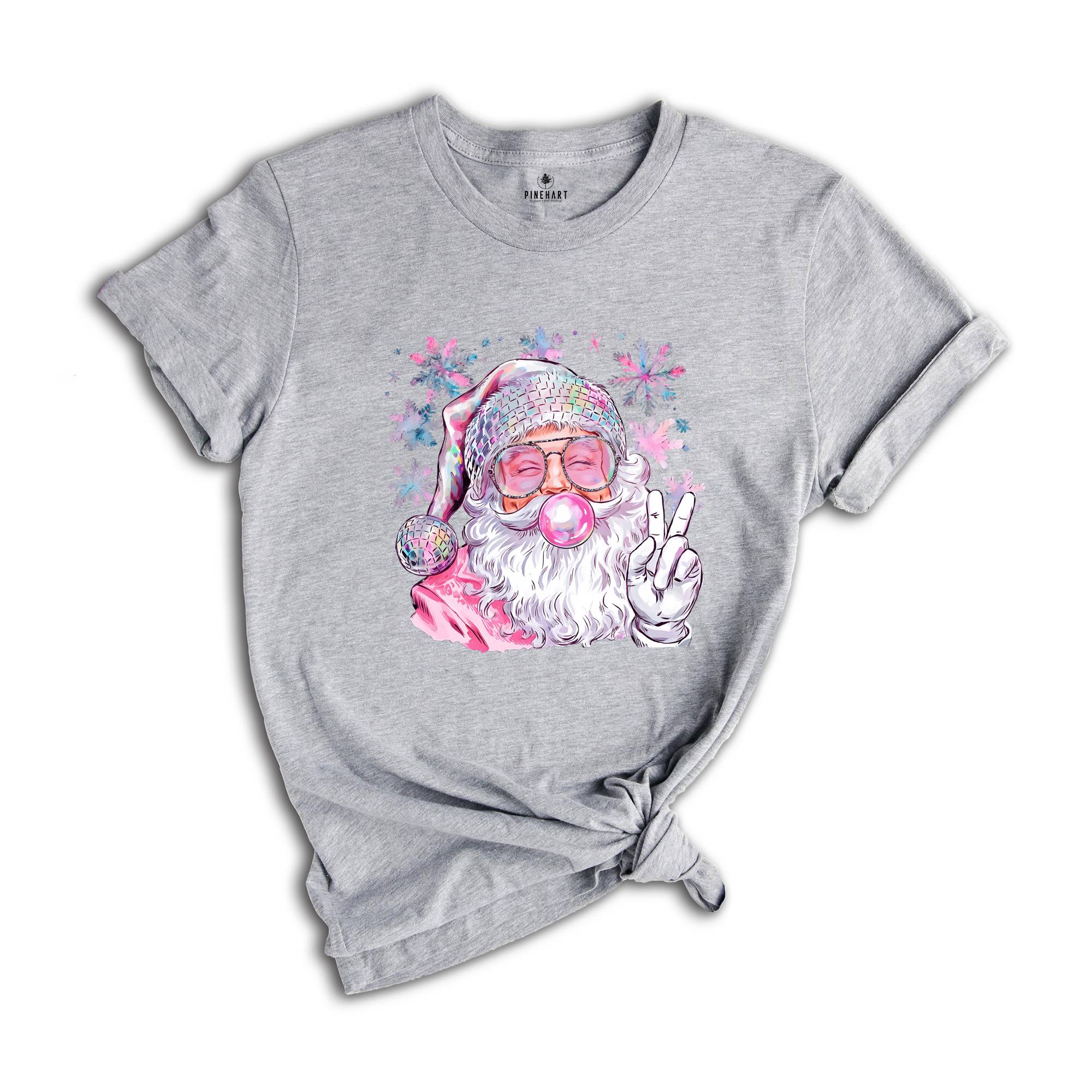 Christmas Bubble Gum Shirt, Santa Blowing Bubble Shirt, Pink Christmas Santa Shirt, Retro Christmas Shirt, Santa Bubble Gum Tee
