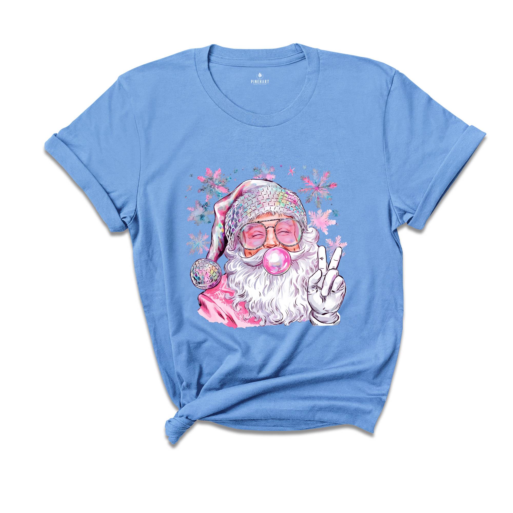 Christmas Bubble Gum Shirt, Santa Blowing Bubble Shirt, Pink Christmas Santa Shirt, Retro Christmas Shirt, Santa Bubble Gum Tee