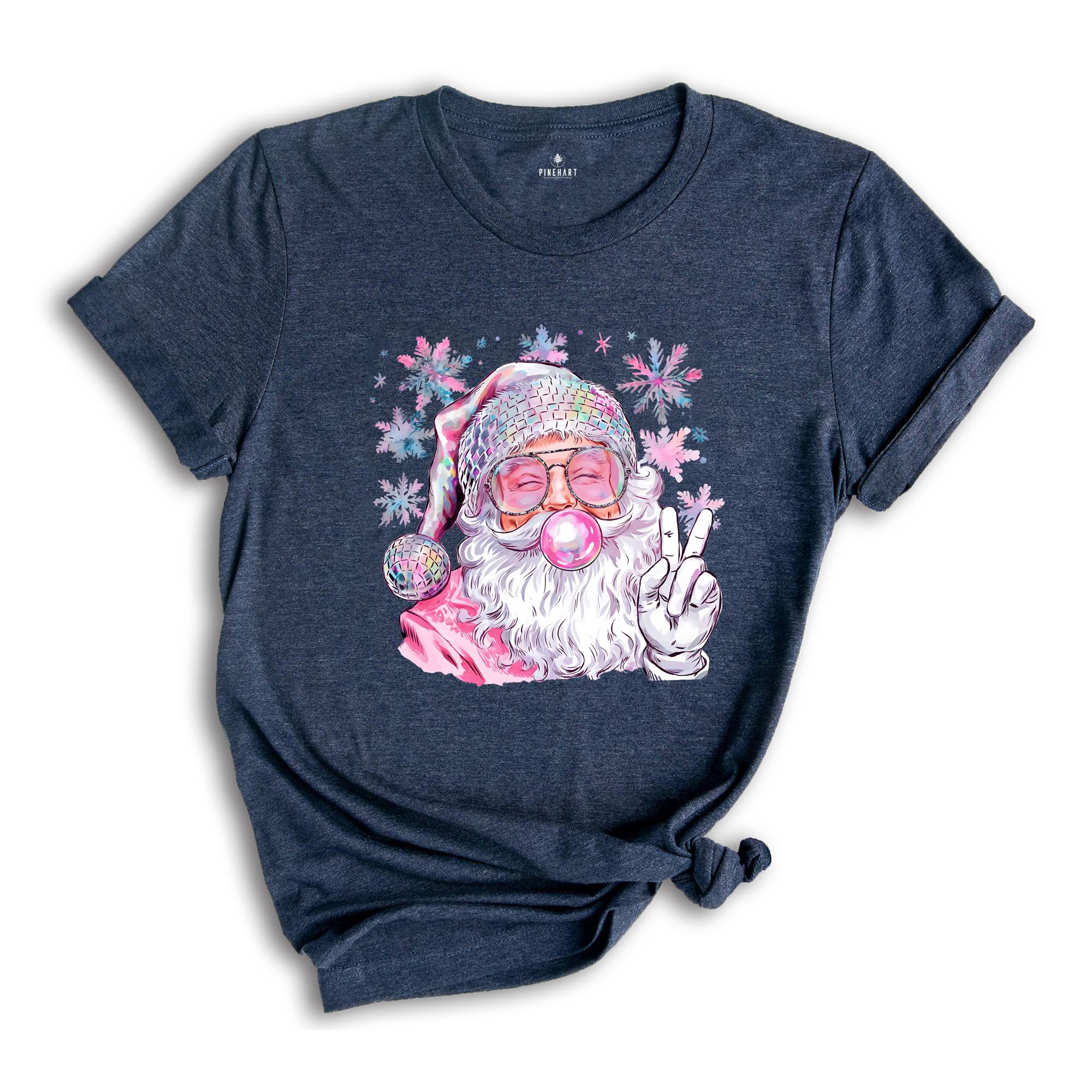 Christmas Bubble Gum Shirt, Santa Blowing Bubble Shirt, Pink Christmas Santa Shirt, Retro Christmas Shirt, Santa Bubble Gum Tee