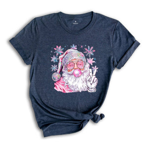 Christmas Bubble Gum Shirt, Santa Blowing Bubble Shirt, Pink Christmas Santa Shirt, Retro Christmas Shirt, Santa Bubble Gum Tee