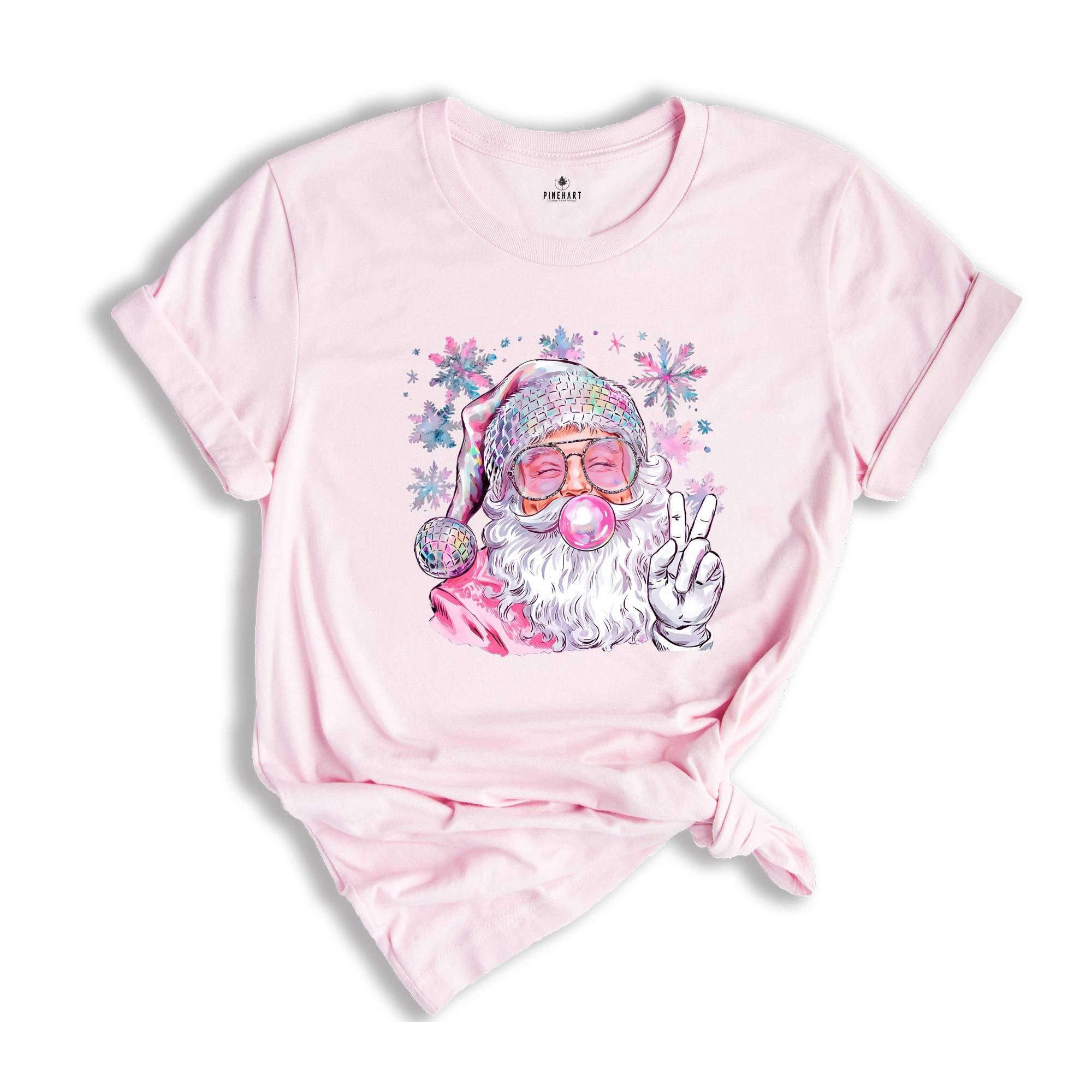 Christmas Bubble Gum Shirt, Santa Blowing Bubble Shirt, Pink Christmas Santa Shirt, Retro Christmas Shirt, Santa Bubble Gum Tee