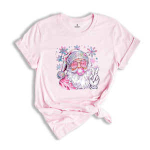 Christmas Bubble Gum Shirt, Santa Blowing Bubble Shirt, Pink Christmas Santa Shirt, Retro Christmas Shirt, Santa Bubble Gum Tee