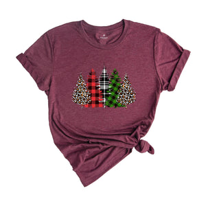 Christmas Buffalo Plaid Trees Shirt, Leopard Patterned Trees, Christmas Tree T-Shirt, Christmas Gift, Christmas Reunion