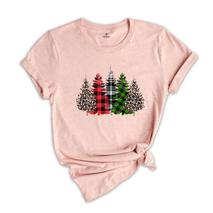 Christmas Buffalo Plaid Trees Shirt, Leopard Patterned Trees, Christmas Tree T-Shirt, Christmas Gift, Christmas Reunion