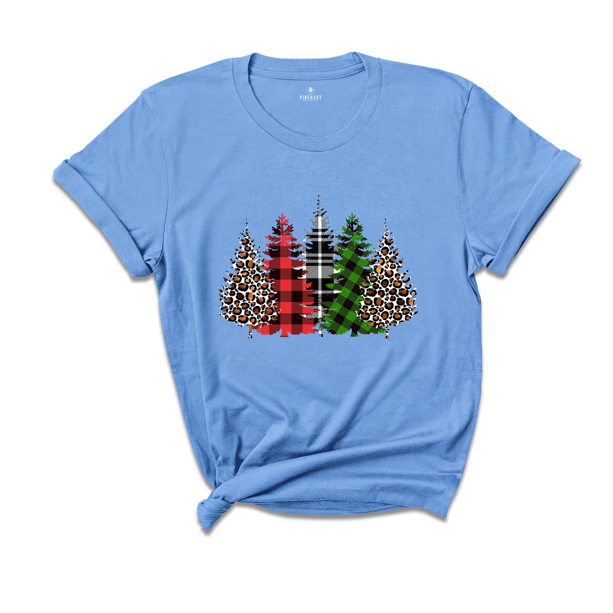 Christmas Buffalo Plaid Trees Shirt, Leopard Patterned Trees, Christmas Tree T-Shirt, Christmas Gift, Christmas Reunion
