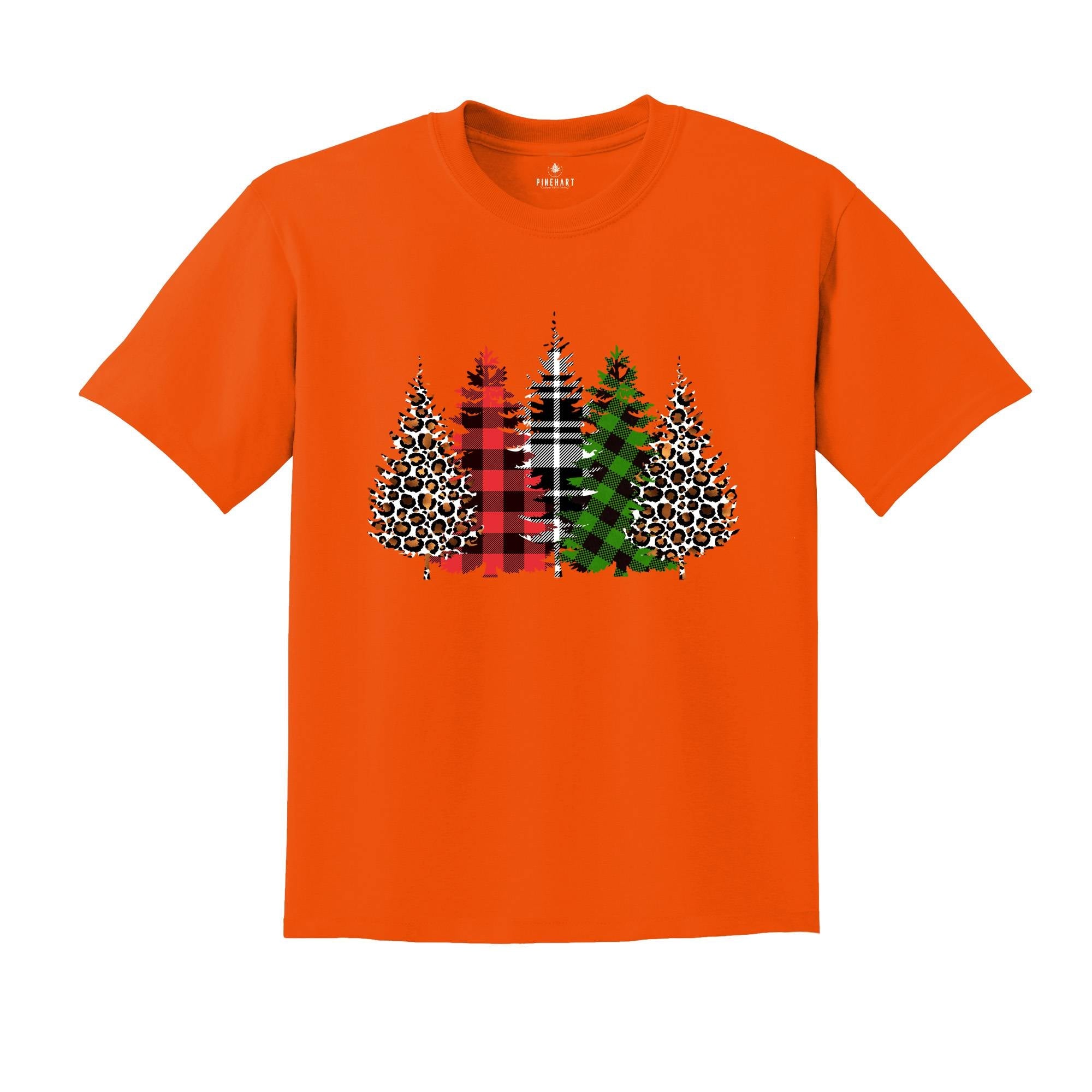Christmas Buffalo Plaid Trees Shirt, Leopard Patterned Trees, Christmas Tree T-Shirt, Christmas Gift, Christmas Reunion
