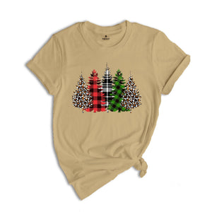 Christmas Buffalo Plaid Trees Shirt, Leopard Patterned Trees, Christmas Tree T-Shirt, Christmas Gift, Christmas Reunion