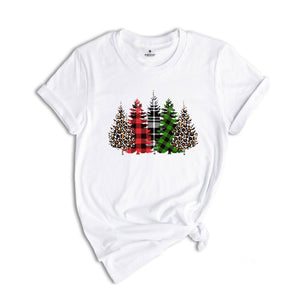 Christmas Buffalo Plaid Trees Shirt, Leopard Patterned Trees, Christmas Tree T-Shirt, Christmas Gift, Christmas Reunion