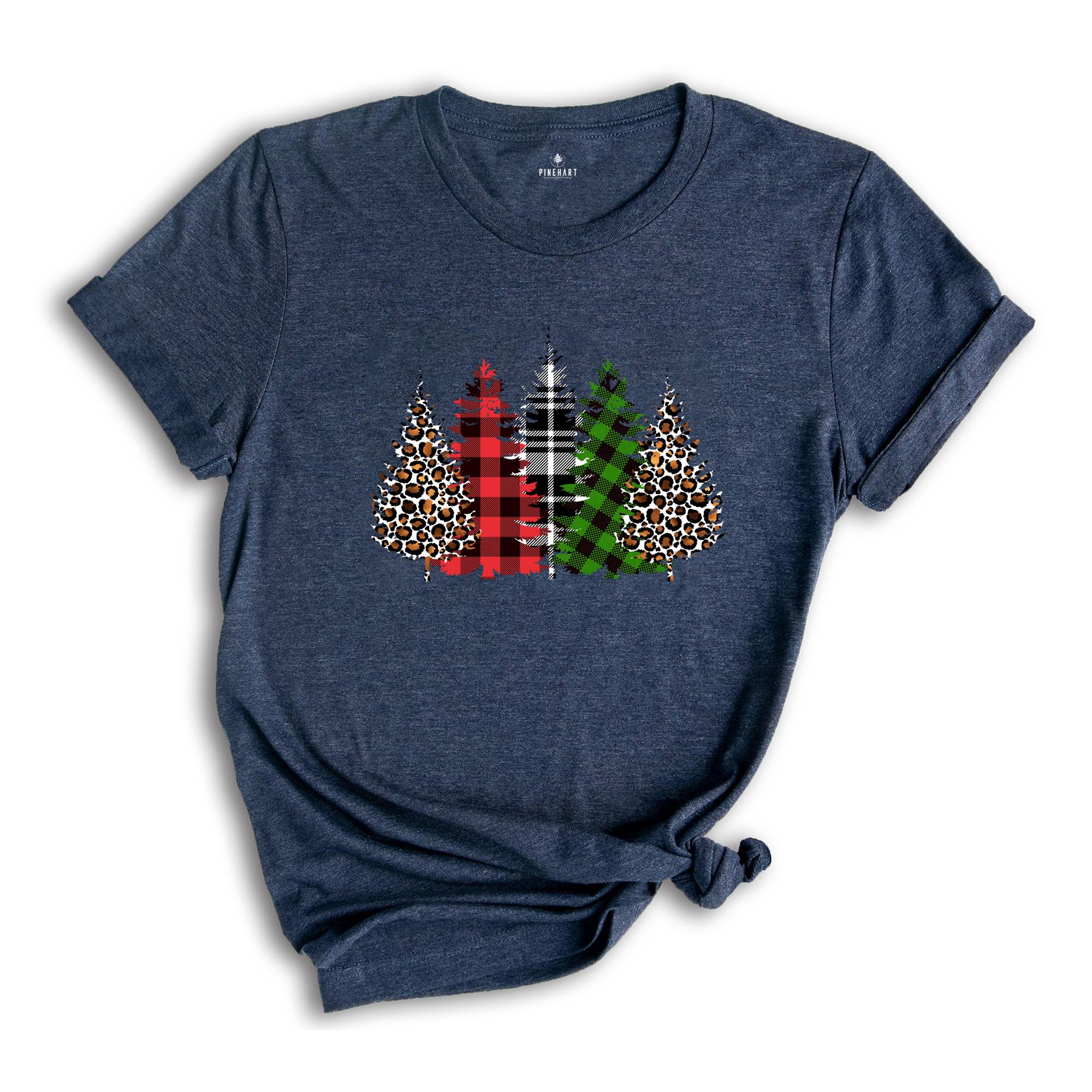 Christmas Buffalo Plaid Trees Shirt, Leopard Patterned Trees, Christmas Tree T-Shirt, Christmas Gift, Christmas Reunion