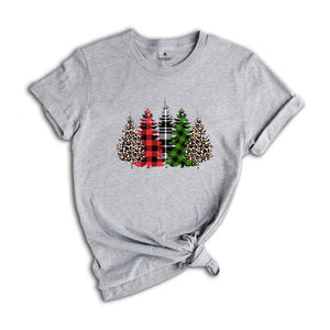 Christmas Buffalo Plaid Trees Shirt, Leopard Patterned Trees, Christmas Tree T-Shirt, Christmas Gift, Christmas Reunion