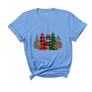 Christmas Buffalo Plaid Trees Shirt, Leopard Patterned Trees, Christmas Tree T-Shirt, Christmas Gift, Christmas Reunion