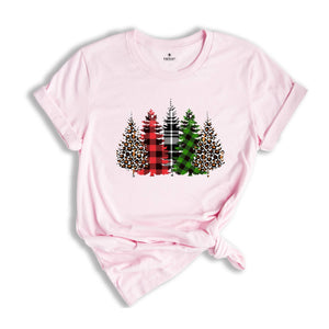 Christmas Buffalo Plaid Trees Shirt, Leopard Patterned Trees, Christmas Tree T-Shirt, Christmas Gift, Christmas Reunion