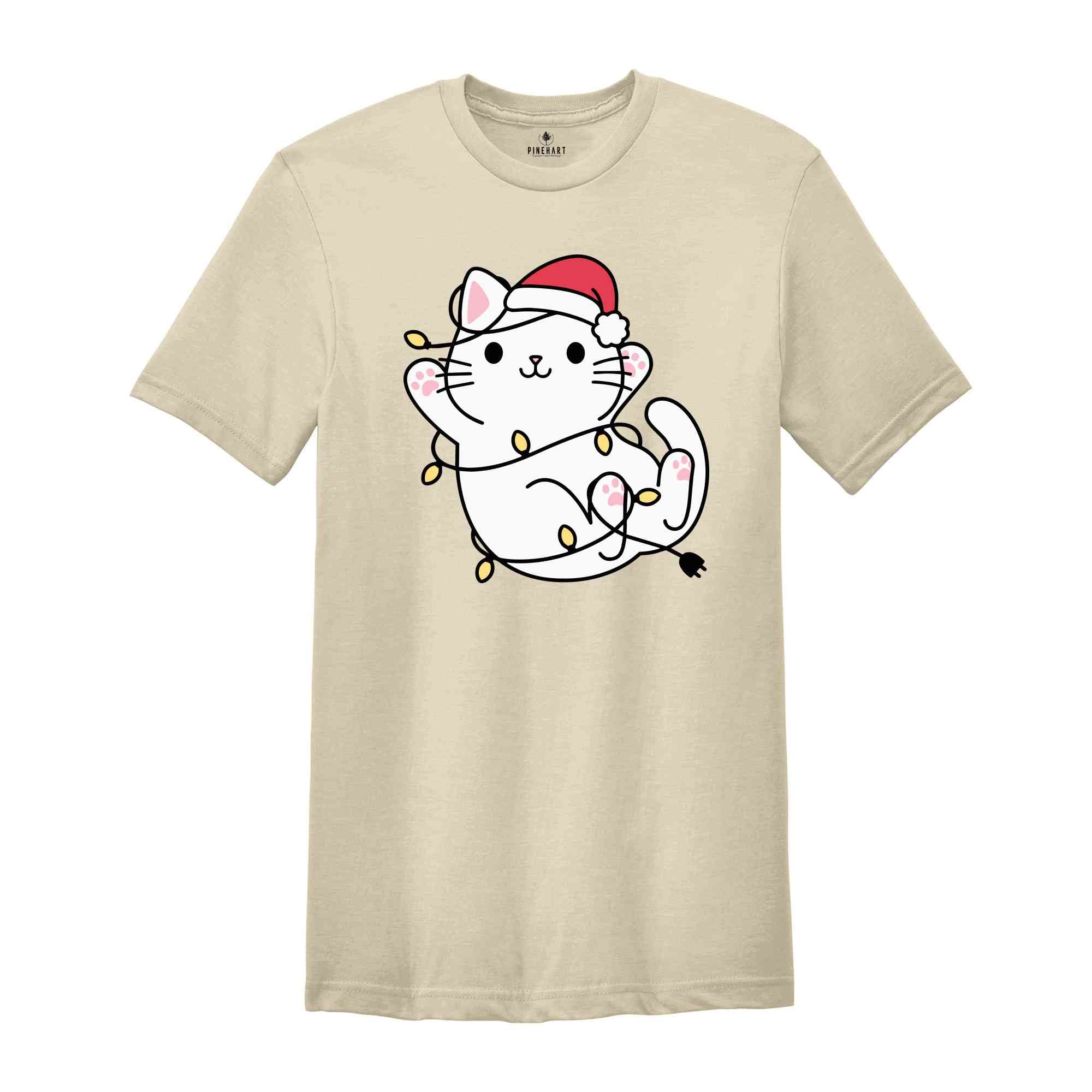 Christmas Cat Shirt, Gift For Cat Lover, Funny Kitty Tee, Cat With Santa Hat, Christmas Gift, Christmas T-Shirt