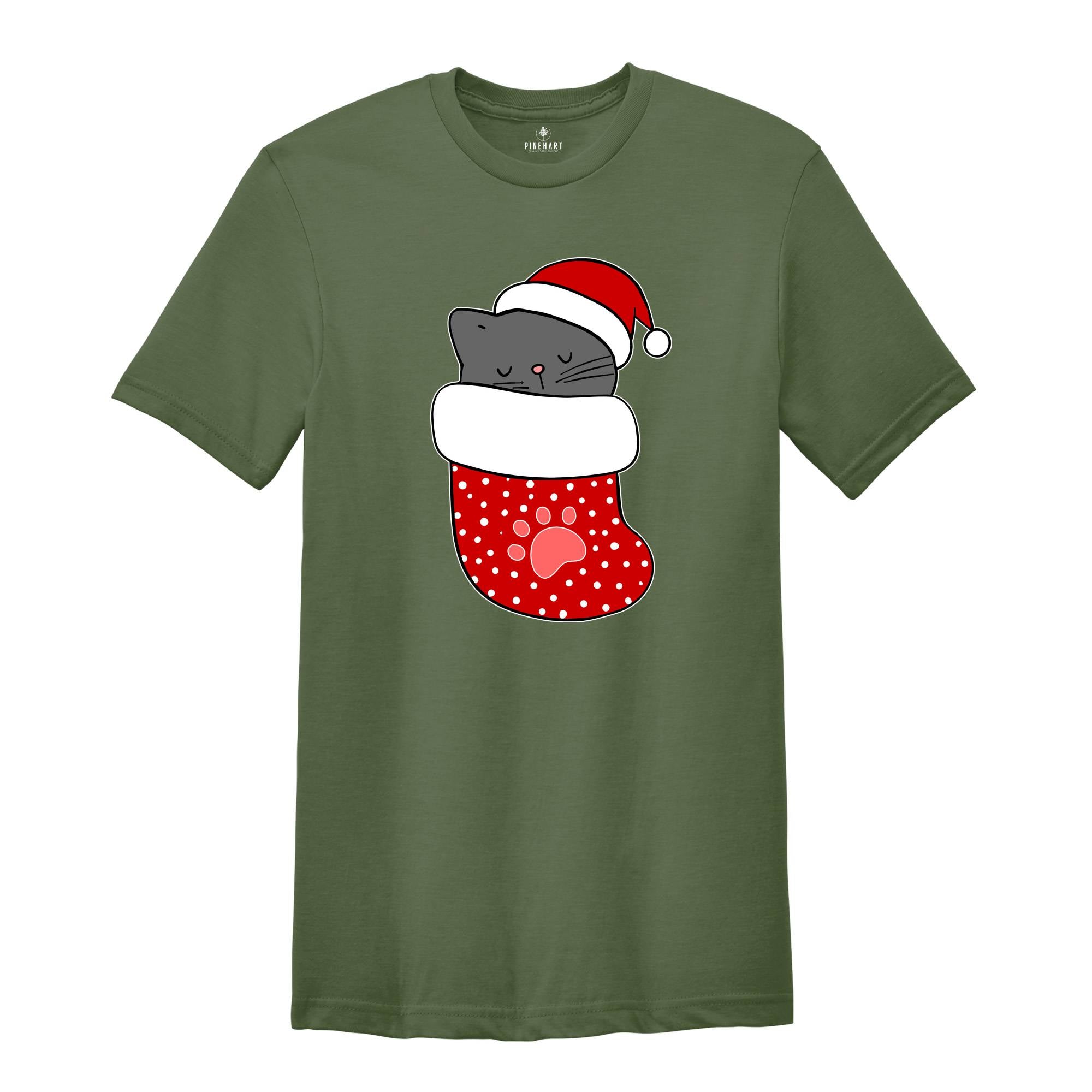 Christmas Cat T-Shirt, Cat Lover Shirt, Santa Cat Tee, Holiday Apparel, Christmas Animal Owner Gift, Xmas Pajamas