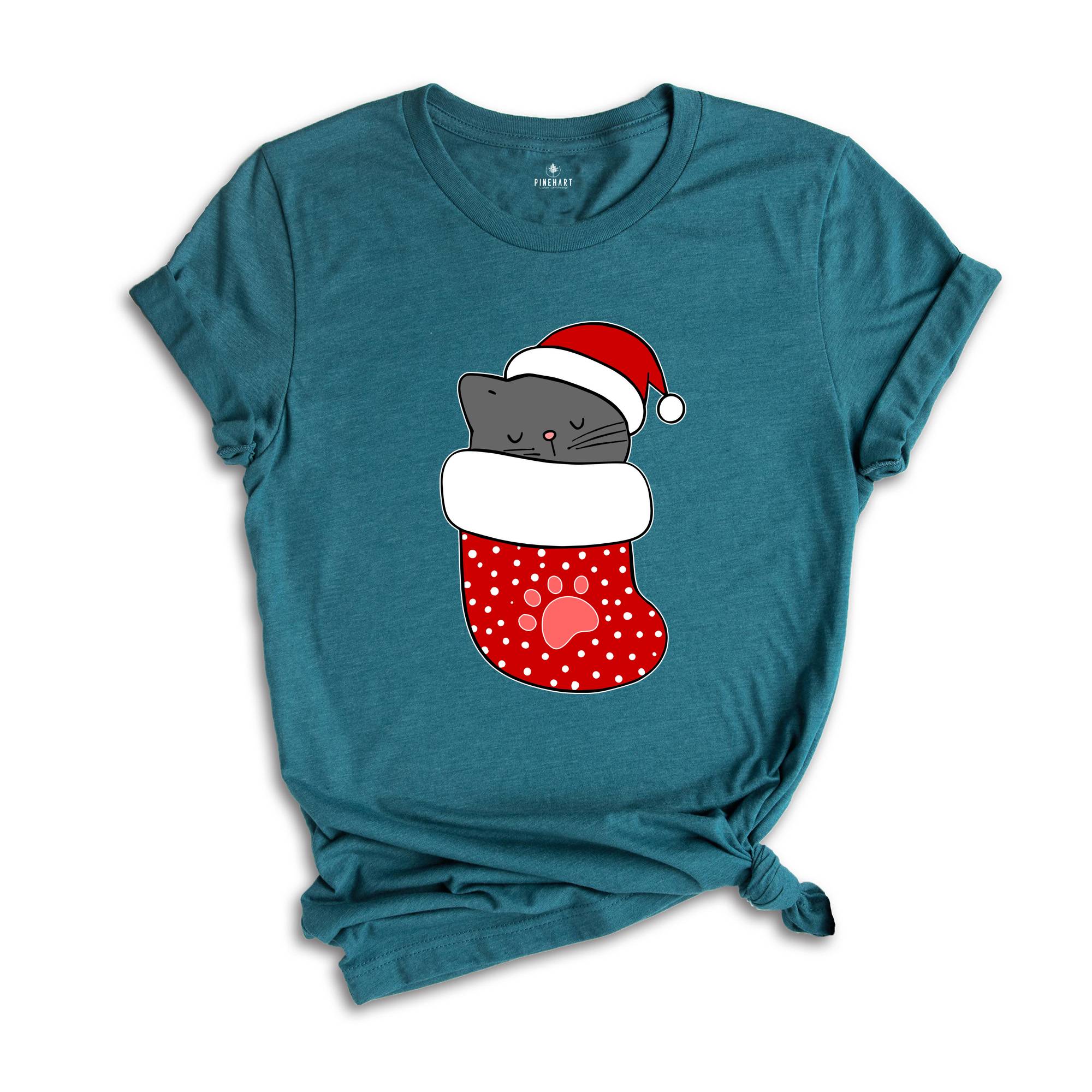 Christmas Cat T-Shirt, Cat Lover Shirt, Santa Cat Tee, Holiday Apparel, Christmas Animal Owner Gift, Xmas Pajamas