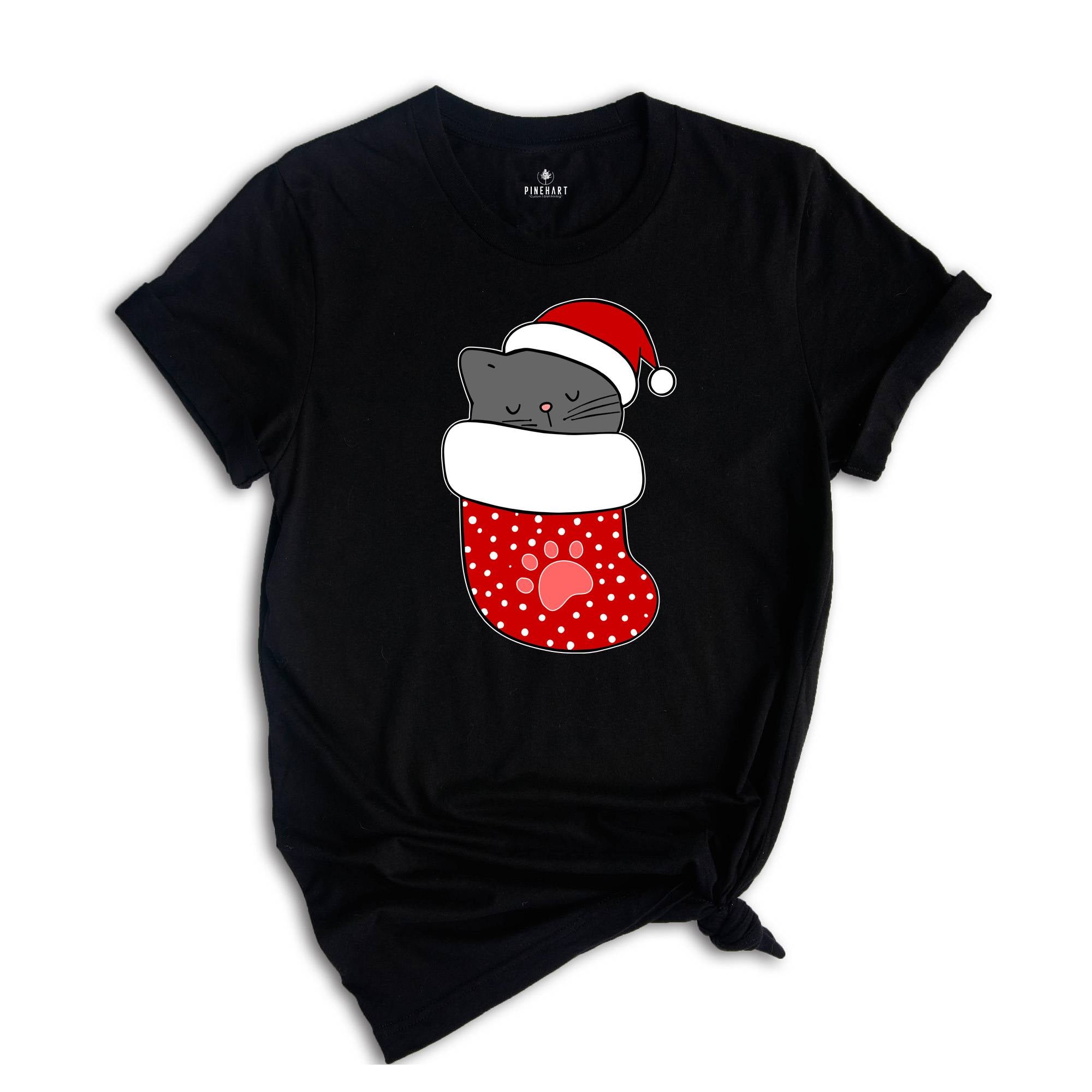 Christmas Cat T-Shirt, Cat Lover Shirt, Santa Cat Tee, Holiday Apparel, Christmas Animal Owner Gift, Xmas Pajamas