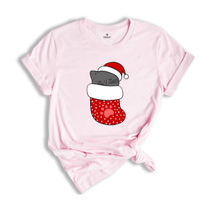 Christmas Cat T-Shirt, Cat Lover Shirt, Santa Cat Tee, Holiday Apparel, Christmas Animal Owner Gift, Xmas Pajamas