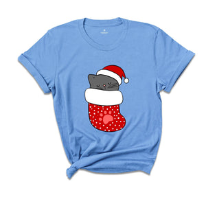 Christmas Cat T-Shirt, Cat Lover Shirt, Santa Cat Tee, Holiday Apparel, Christmas Animal Owner Gift, Xmas Pajamas