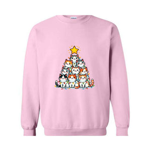 Christmas Cat Tree Sweatshirt, Christmas Cats Sweatshirt, Meow Christmas Sweatshirt, Cat Lover Gift, Holiday Sweatshirt, Christmas Sweater