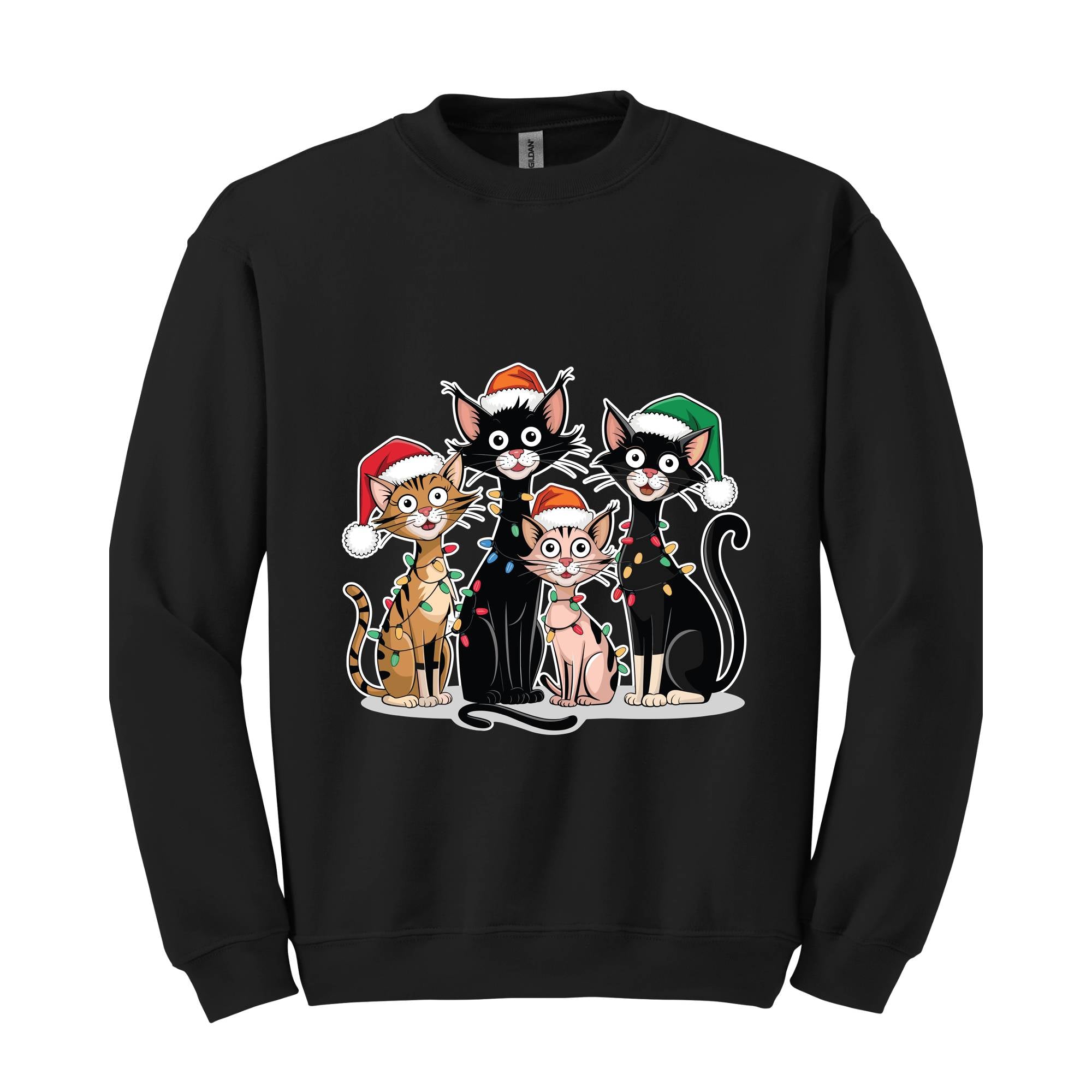 Christmas Cats Sweatshirt, Kittens Christmas Sweatshirt, Christmas Sweatshirt, Xmas Sweatshirt, Christmas Lights Sweatshirt, Holiday Sweater
