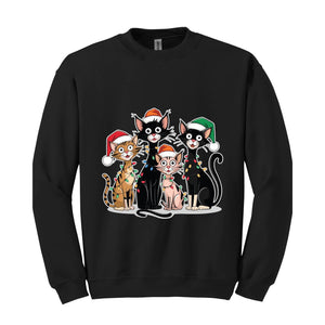 Christmas Cats Sweatshirt, Kittens Christmas Sweatshirt, Christmas Sweatshirt, Xmas Sweatshirt, Christmas Lights Sweatshirt, Holiday Sweater