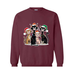 Christmas Cats Sweatshirt, Kittens Christmas Sweatshirt, Christmas Sweatshirt, Xmas Sweatshirt, Christmas Lights Sweatshirt, Holiday Sweater