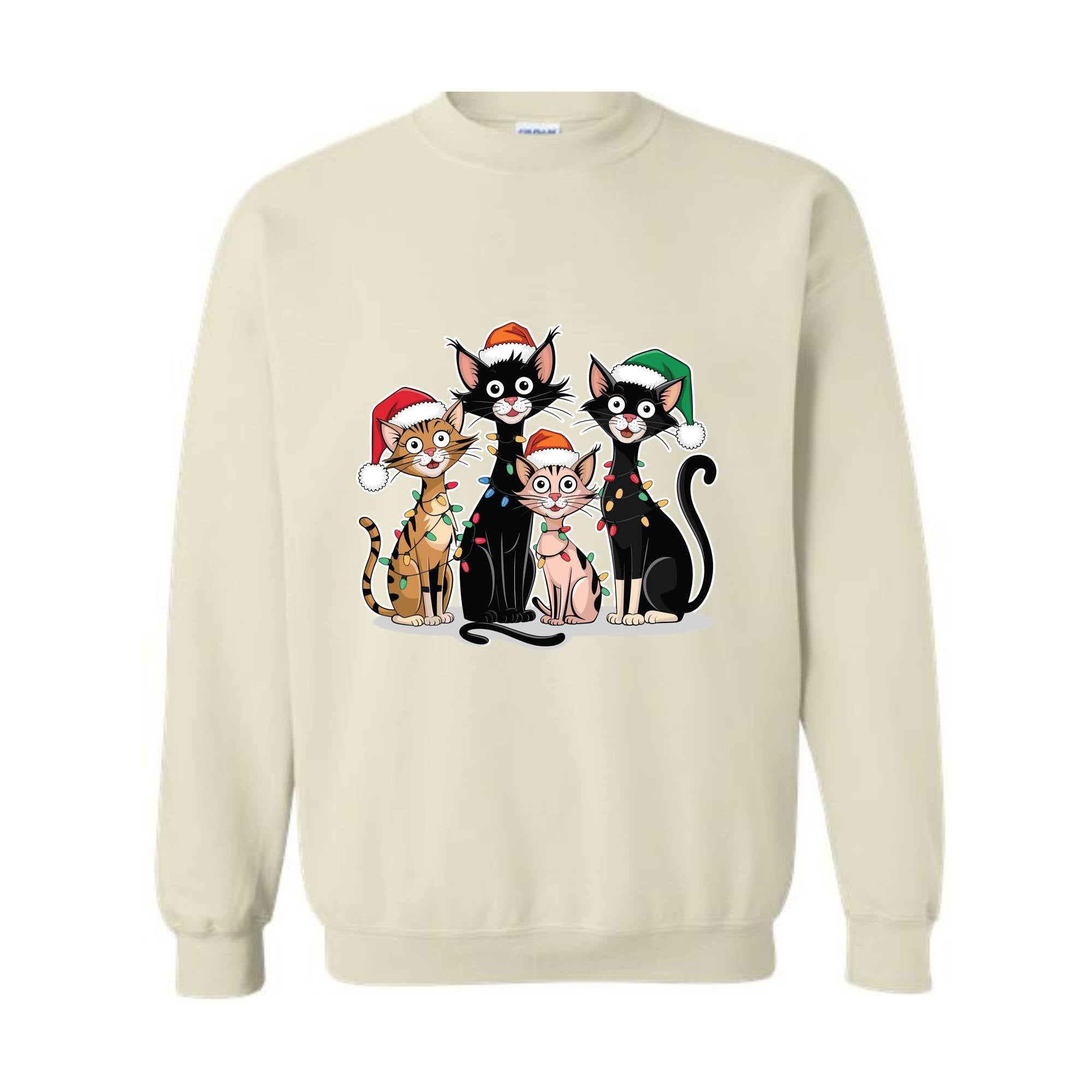 Christmas Cats Sweatshirt, Kittens Christmas Sweatshirt, Christmas Sweatshirt, Xmas Sweatshirt, Christmas Lights Sweatshirt, Holiday Sweater