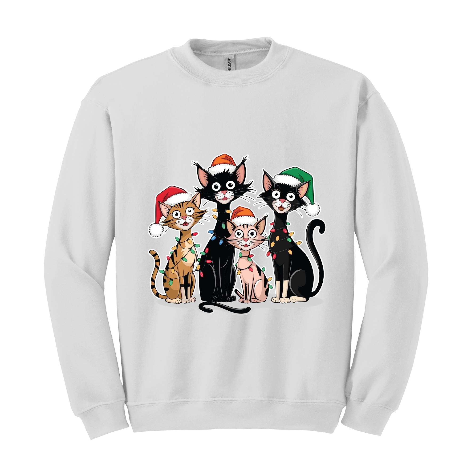 Christmas Cats Sweatshirt, Kittens Christmas Sweatshirt, Christmas Sweatshirt, Xmas Sweatshirt, Christmas Lights Sweatshirt, Holiday Sweater