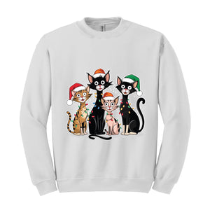 Christmas Cats Sweatshirt, Kittens Christmas Sweatshirt, Christmas Sweatshirt, Xmas Sweatshirt, Christmas Lights Sweatshirt, Holiday Sweater