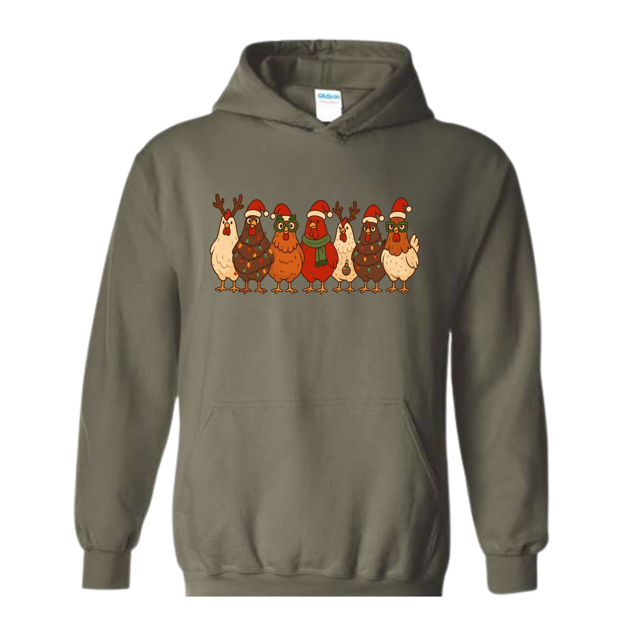 Christmas Chickens Sweatshirt, Christmas Farm Hoodie, Animals Hoodie, Cute Chicken Hoodie, Christmas Holiday Hoodie