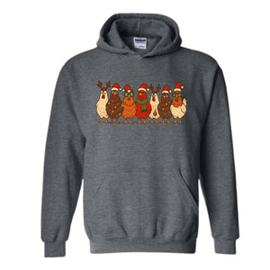 Christmas Chickens Sweatshirt, Christmas Farm Hoodie, Animals Hoodie, Cute Chicken Hoodie, Christmas Holiday Hoodie