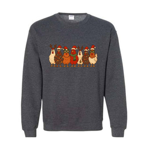 Christmas Chickens Sweatshirt, Christmas Farm Hoodie, Animals Hoodie, Cute Chicken Hoodie, Christmas Holiday Hoodie