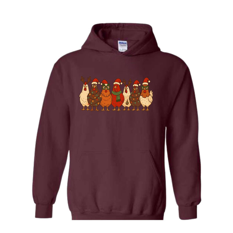 Christmas Chickens Sweatshirt, Christmas Farm Hoodie, Animals Hoodie, Cute Chicken Hoodie, Christmas Holiday Hoodie