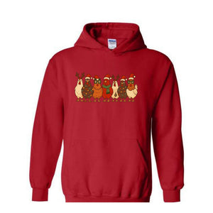 Christmas Chickens Sweatshirt, Christmas Farm Hoodie, Animals Hoodie, Cute Chicken Hoodie, Christmas Holiday Hoodie