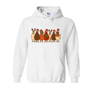 Christmas Chickens Sweatshirt, Christmas Farm Hoodie, Animals Hoodie, Cute Chicken Hoodie, Christmas Holiday Hoodie