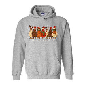 Christmas Chickens Sweatshirt, Christmas Farm Hoodie, Animals Hoodie, Cute Chicken Hoodie, Christmas Holiday Hoodie