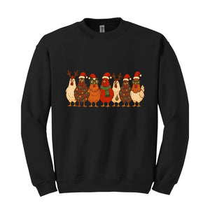 Christmas Chickens Sweatshirt, Christmas Farm Hoodie, Animals Hoodie, Cute Chicken Hoodie, Christmas Holiday Hoodie