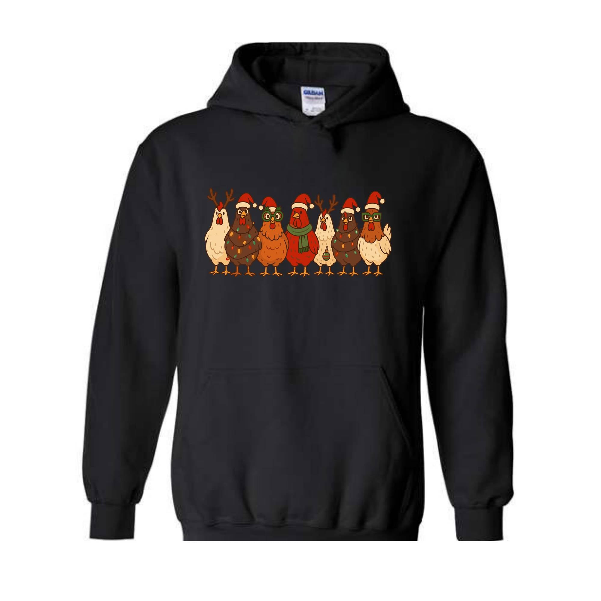 Christmas Chickens Sweatshirt, Christmas Farm Hoodie, Animals Hoodie, Cute Chicken Hoodie, Christmas Holiday Hoodie