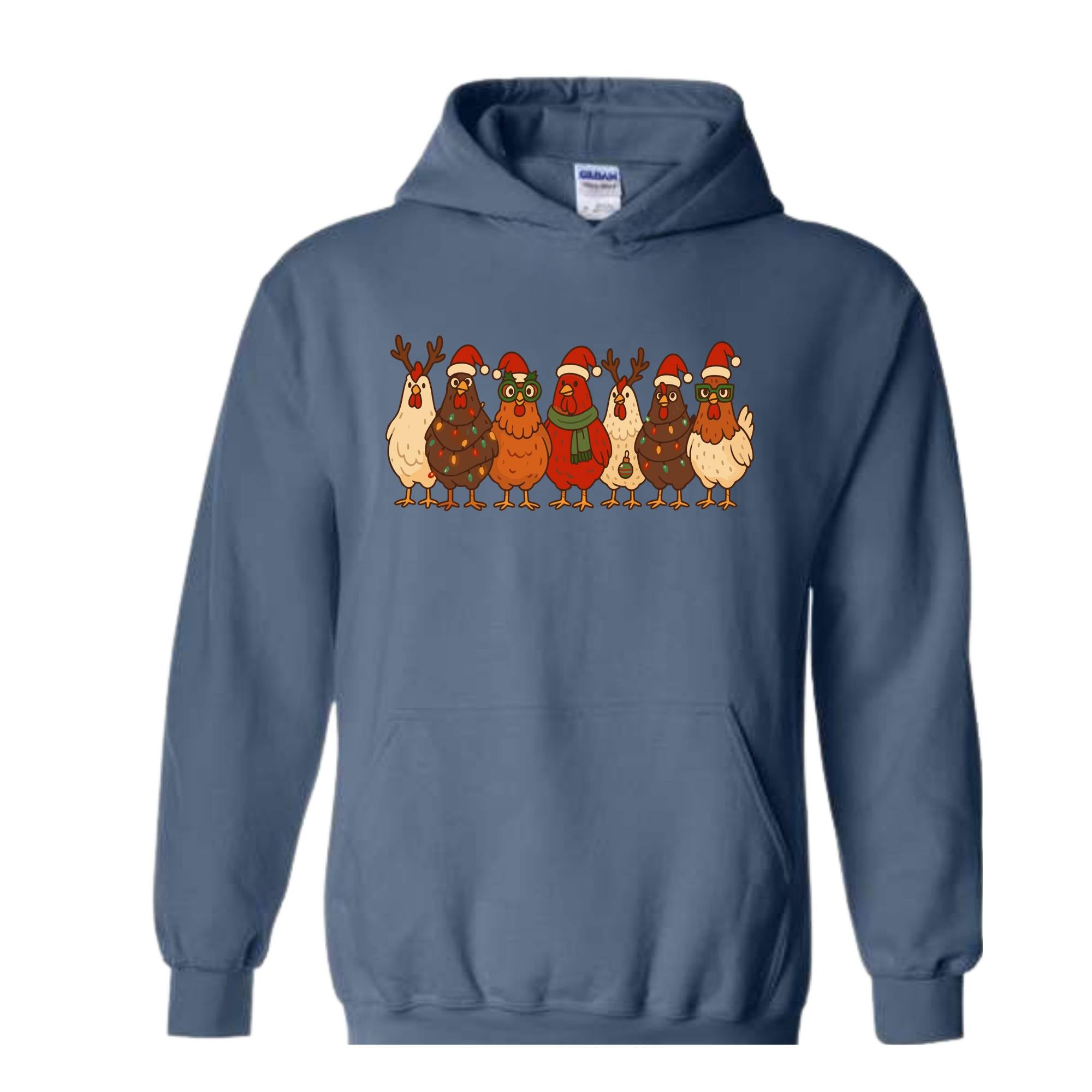 Christmas Chickens Sweatshirt, Christmas Farm Hoodie, Animals Hoodie, Cute Chicken Hoodie, Christmas Holiday Hoodie