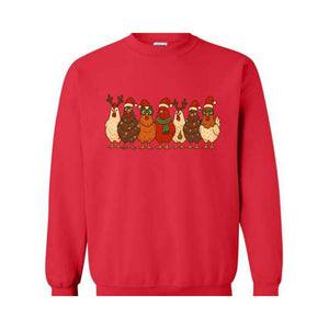 Christmas Chickens Sweatshirt, Christmas Farm Hoodie, Animals Hoodie, Cute Chicken Hoodie, Christmas Holiday Hoodie