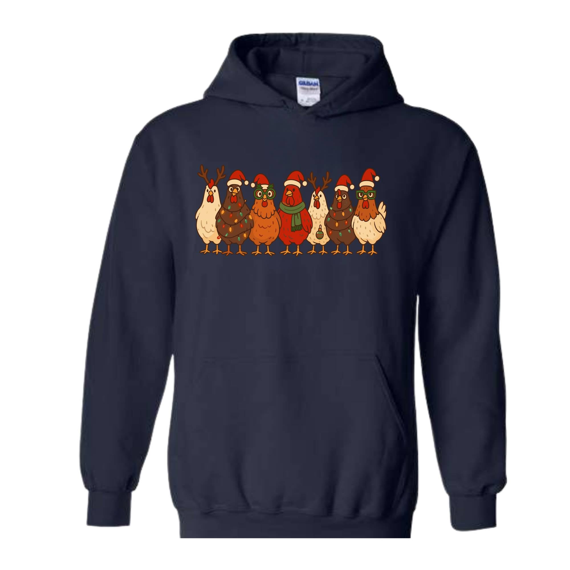 Christmas Chickens Sweatshirt, Christmas Farm Hoodie, Animals Hoodie, Cute Chicken Hoodie, Christmas Holiday Hoodie