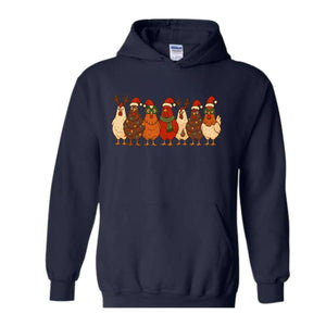 Christmas Chickens Sweatshirt, Christmas Farm Hoodie, Animals Hoodie, Cute Chicken Hoodie, Christmas Holiday Hoodie