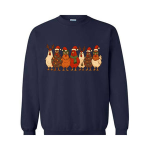 Christmas Chickens Sweatshirt, Christmas Farm Hoodie, Animals Hoodie, Cute Chicken Hoodie, Christmas Holiday Hoodie