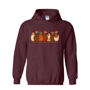 Christmas Chickens Sweatshirt, Christmas Farm Hoodie, Animals Hoodie, Cute Chicken Hoodie, Christmas Holiday Hoodie