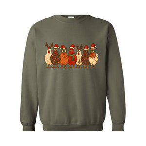 Christmas Chickens Sweatshirt, Christmas Farm Hoodie, Animals Hoodie, Cute Chicken Hoodie, Christmas Holiday Hoodie