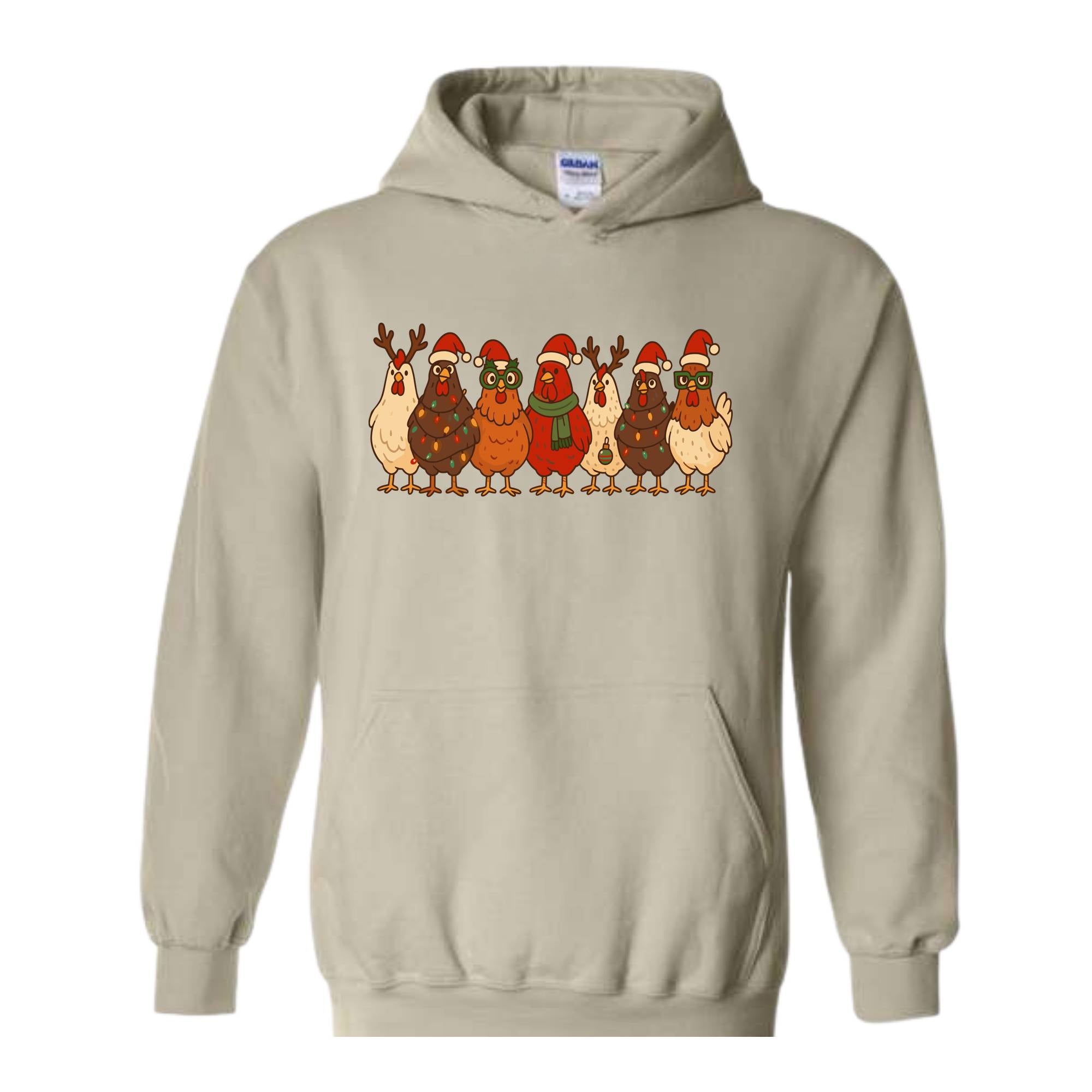 Christmas Chickens Sweatshirt, Christmas Farm Hoodie, Animals Hoodie, Cute Chicken Hoodie, Christmas Holiday Hoodie